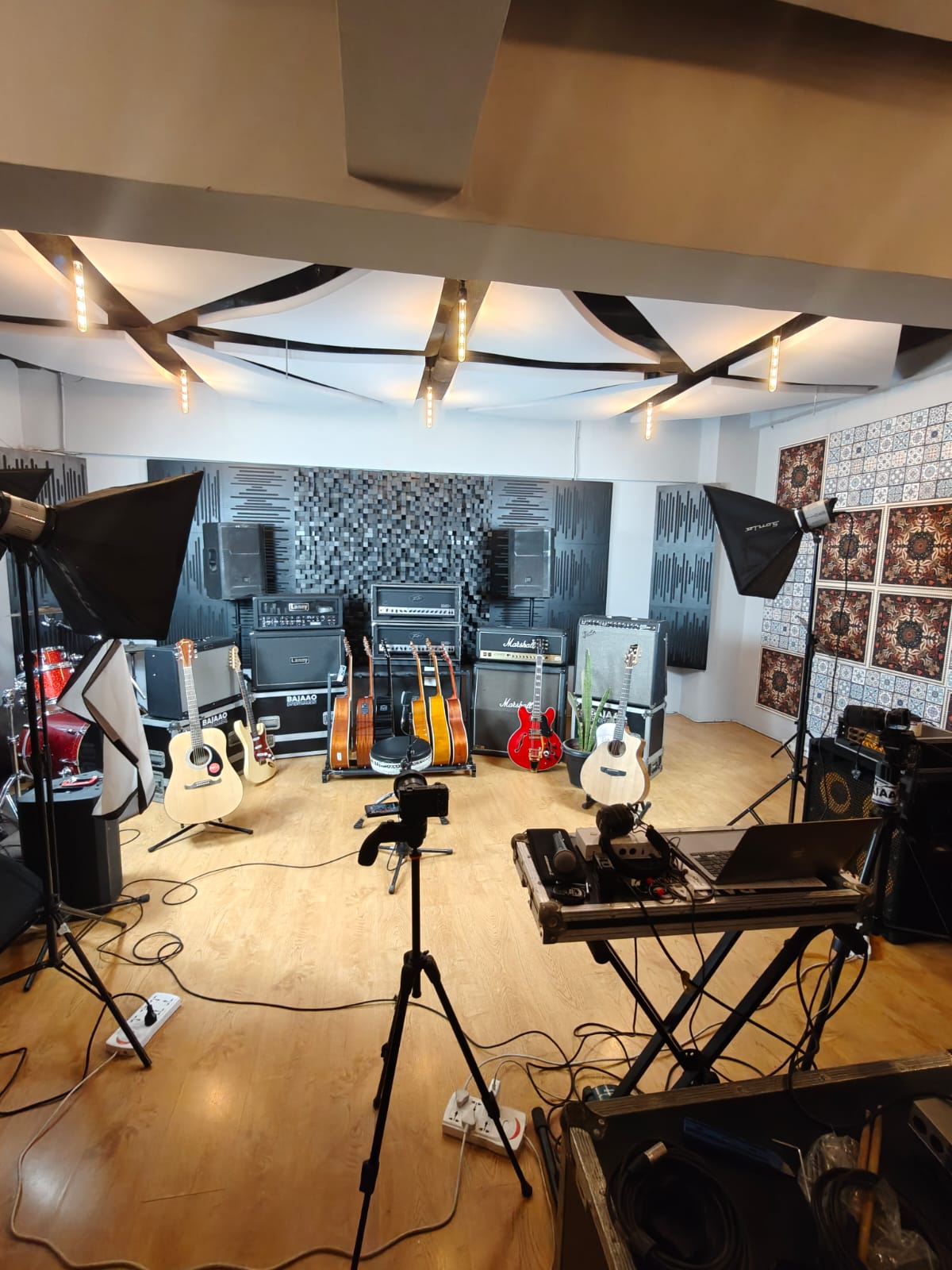 Studio setup with guitar equipment